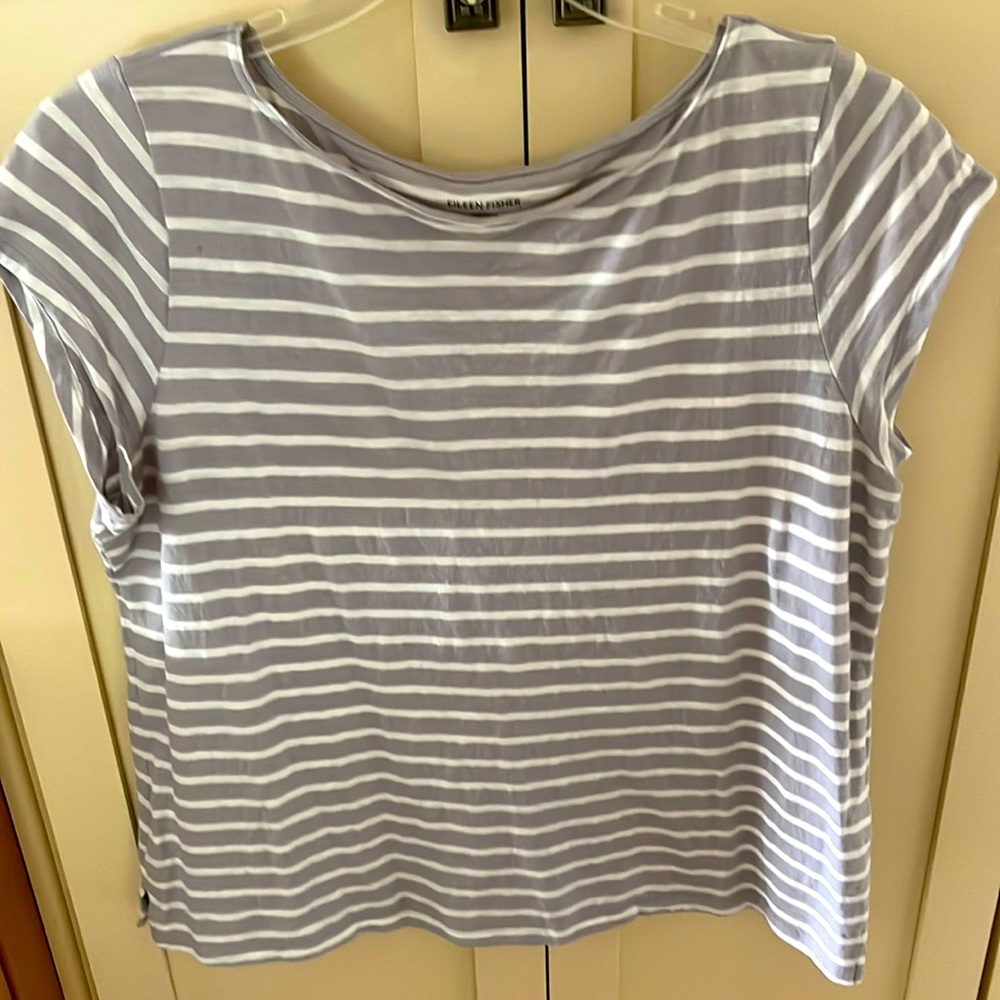 Eileen Fisher Organic Cotton Tee XL, Gray/white